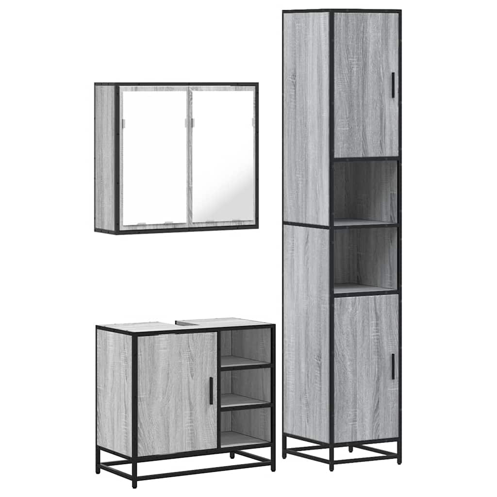 vidaXL 3 Piece Bathroom Furniture Set Grey Sonoma Engineered Wood