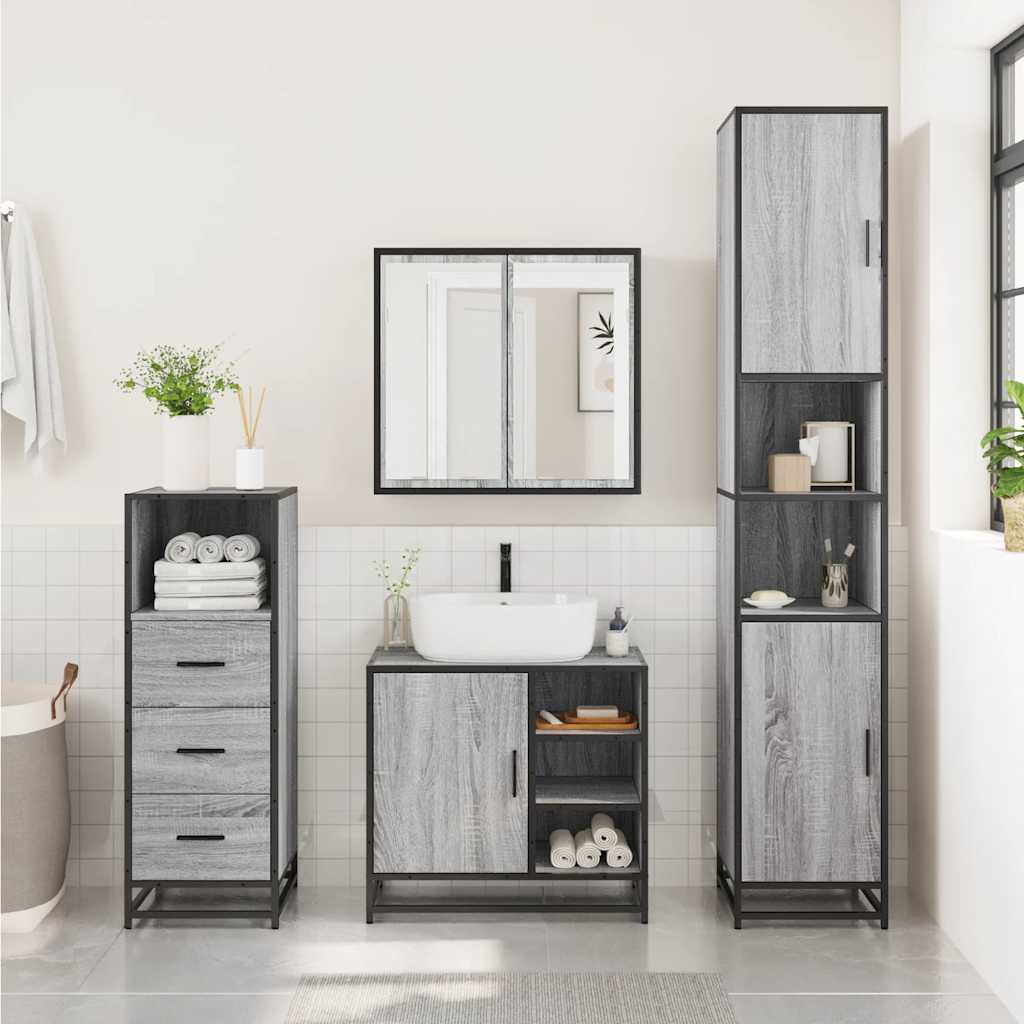 vidaXL 3 Piece Bathroom Furniture Set Grey Sonoma Engineered Wood