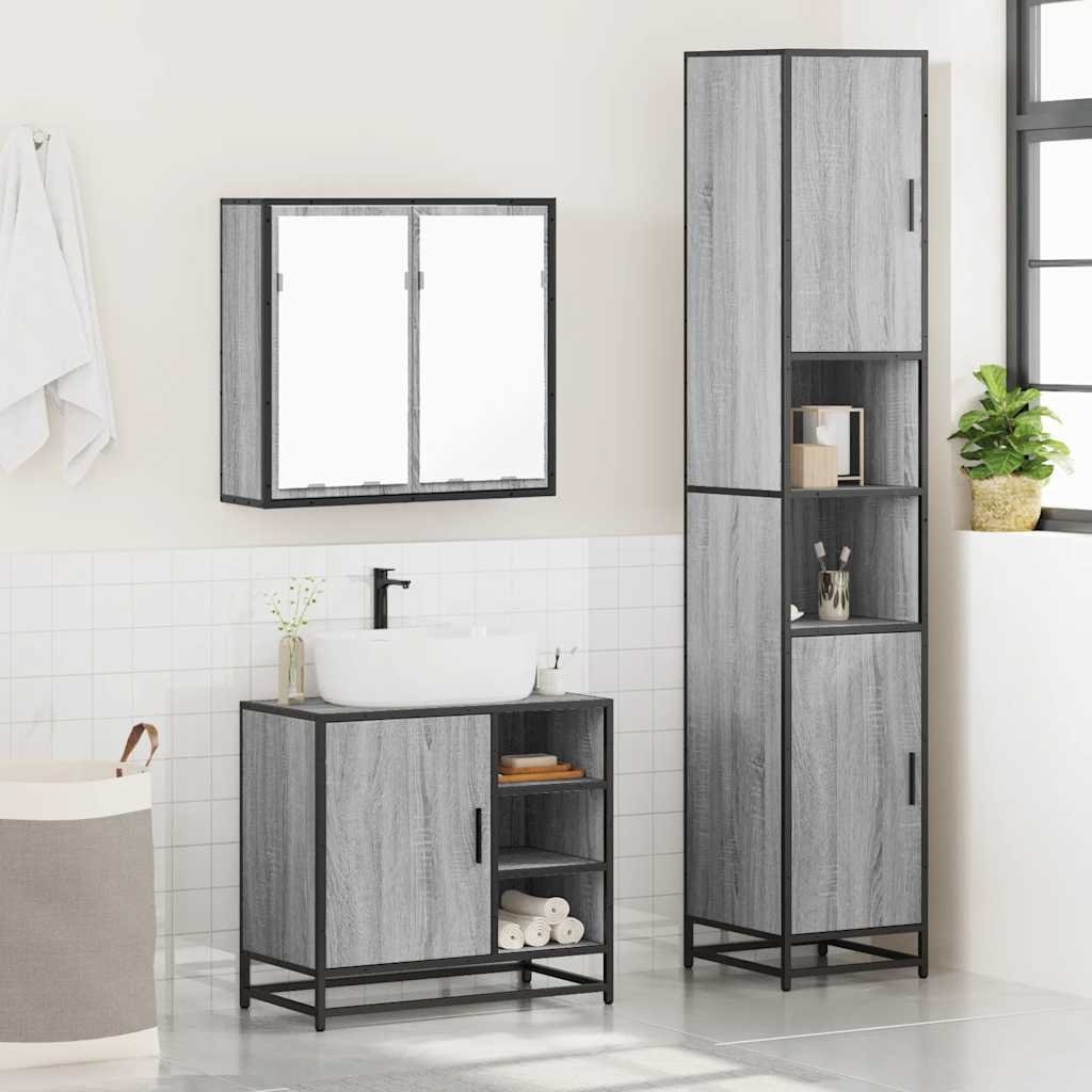 vidaXL 3 Piece Bathroom Furniture Set Grey Sonoma Engineered Wood