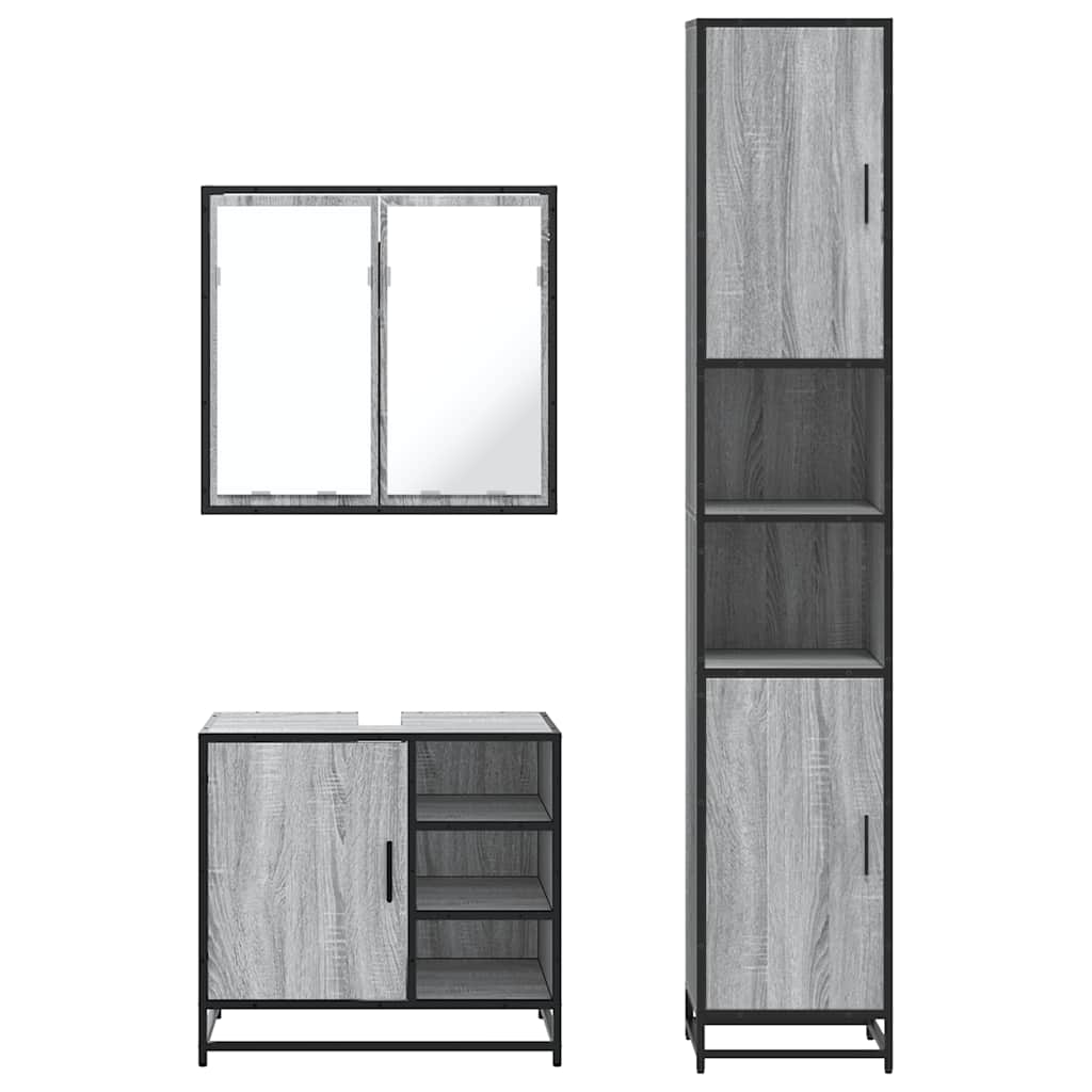 vidaXL 3 Piece Bathroom Furniture Set Grey Sonoma Engineered Wood