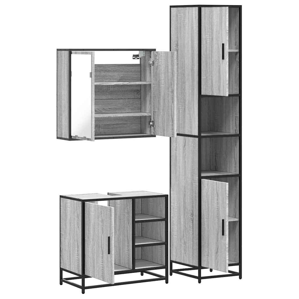 vidaXL 3 Piece Bathroom Furniture Set Grey Sonoma Engineered Wood