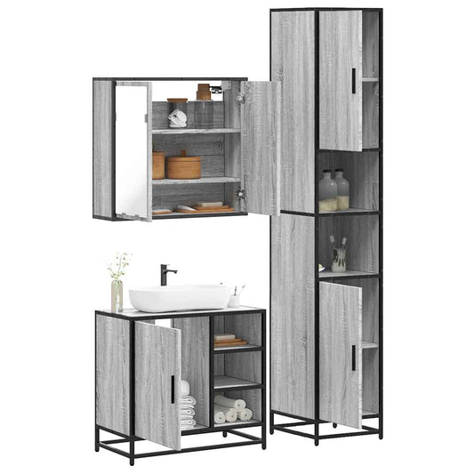 vidaXL 3 Piece Bathroom Furniture Set Grey Sonoma Engineered Wood