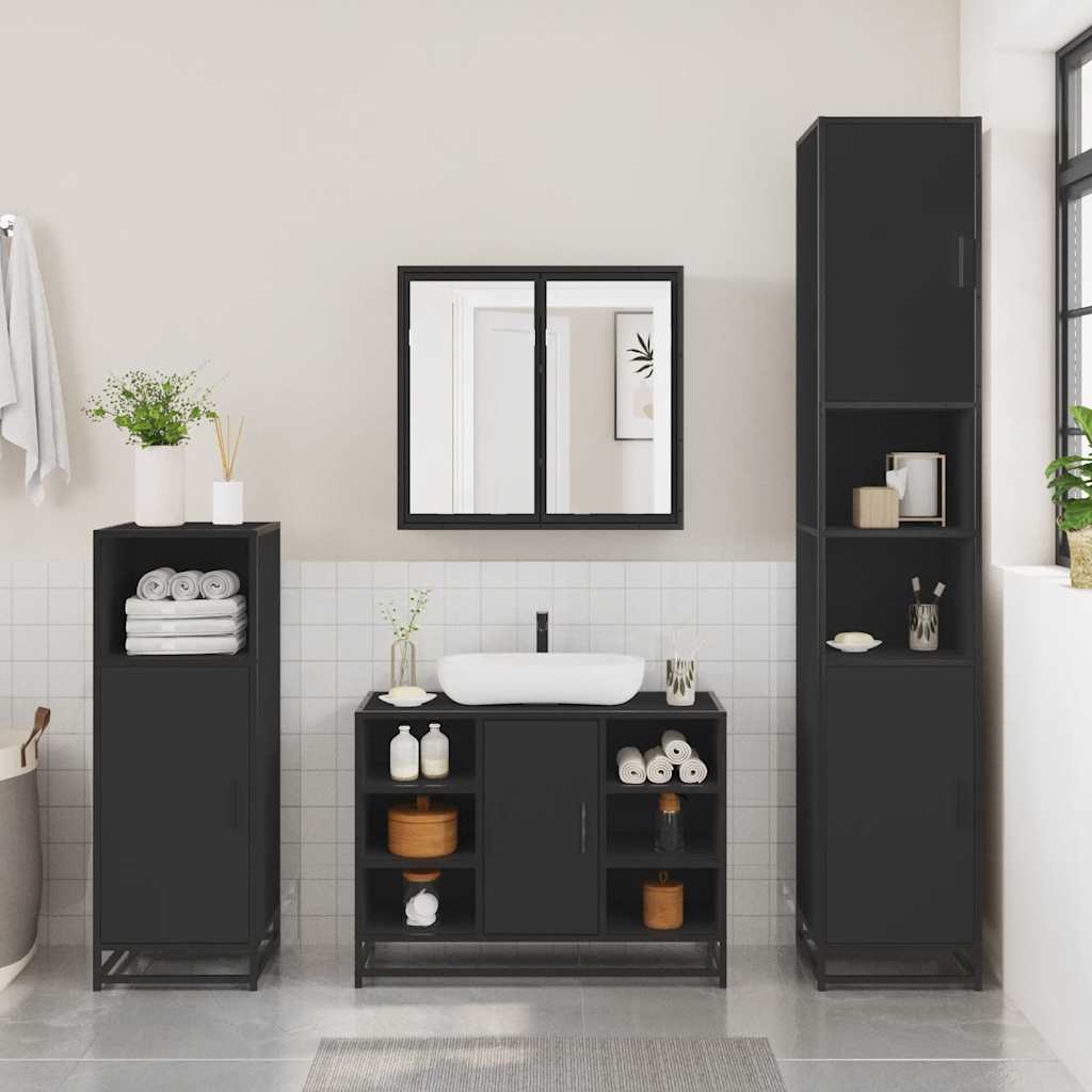 vidaXL 3 Piece Bathroom Furniture Set Black Engineered Wood