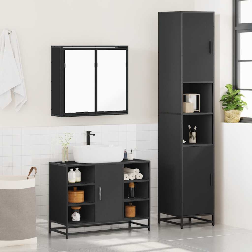 vidaXL 3 Piece Bathroom Furniture Set Black Engineered Wood