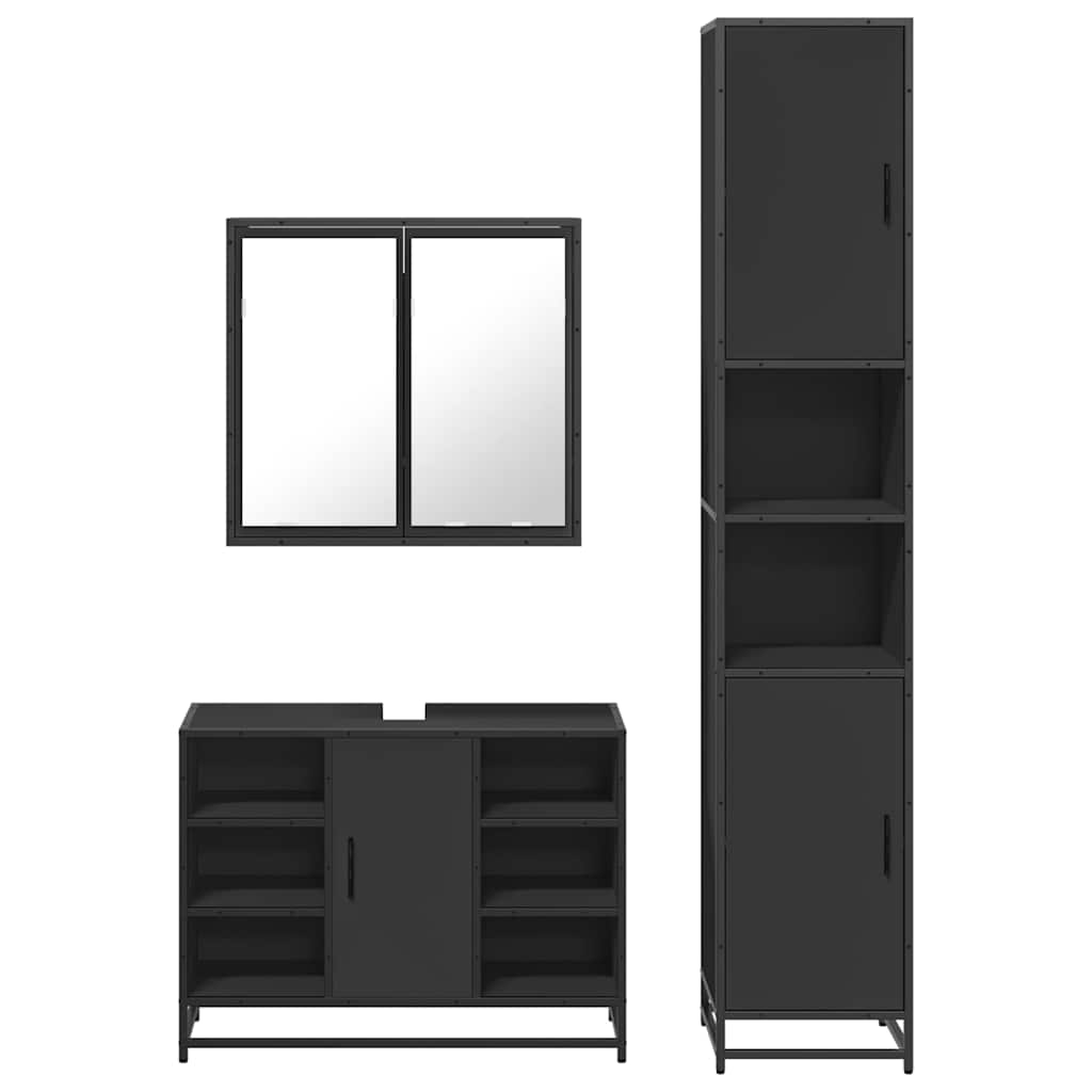 vidaXL 3 Piece Bathroom Furniture Set Black Engineered Wood