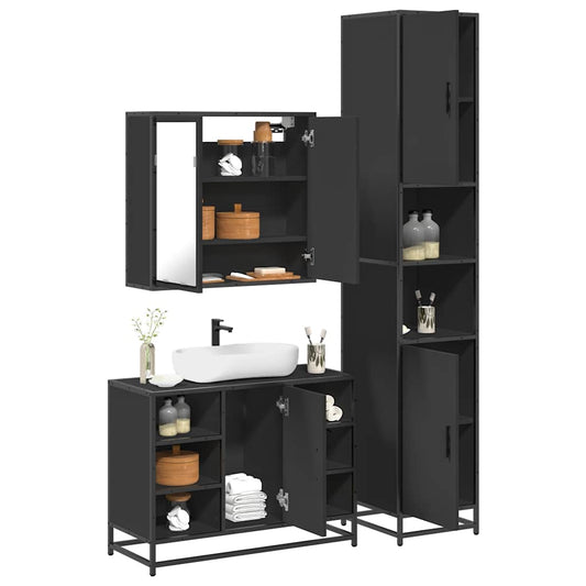 vidaXL 3 Piece Bathroom Furniture Set Black Engineered Wood