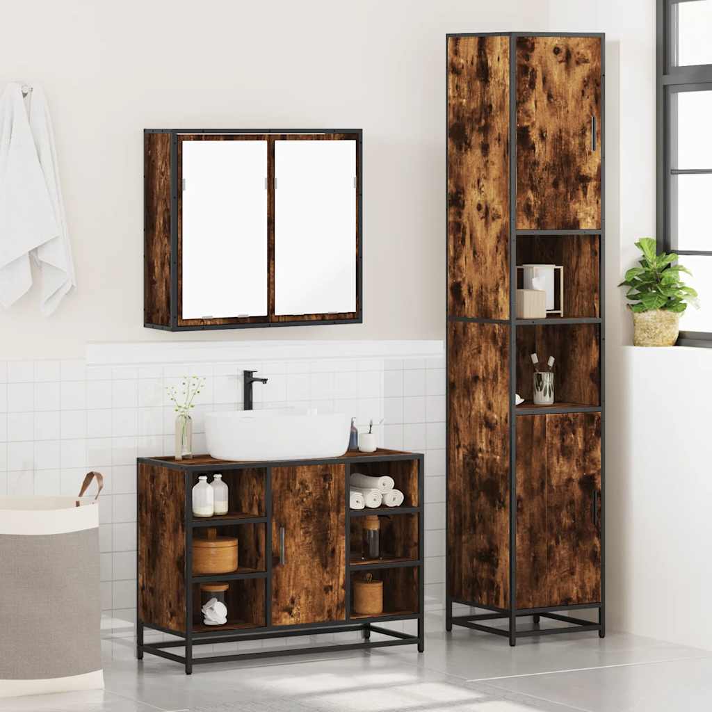 vidaXL 3 Piece Bathroom Furniture Set Smoked Oak Engineered Wood