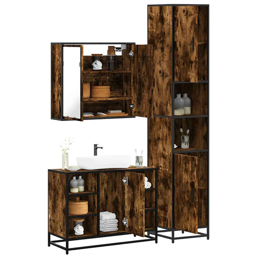 vidaXL 3 Piece Bathroom Furniture Set Smoked Oak Engineered Wood