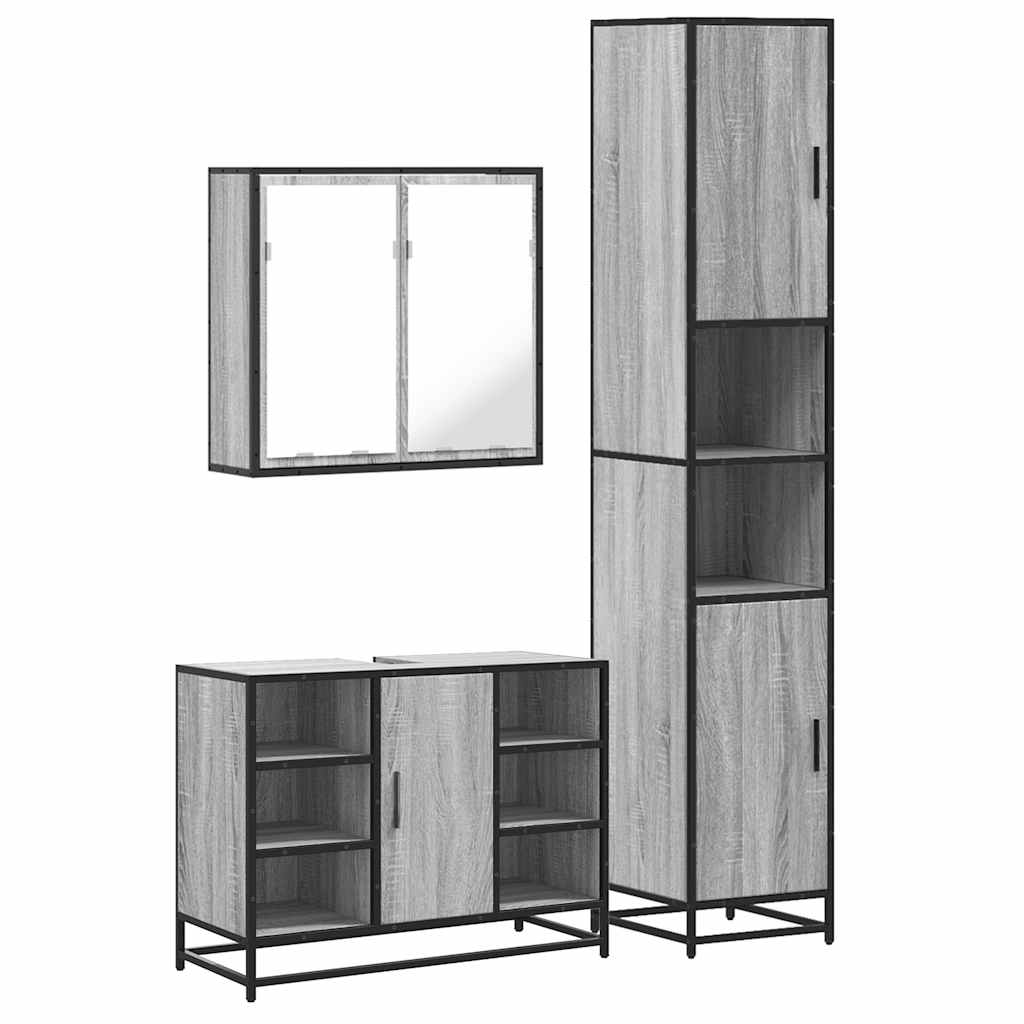 vidaXL 3 Piece Bathroom Furniture Set Grey Sonoma Engineered Wood