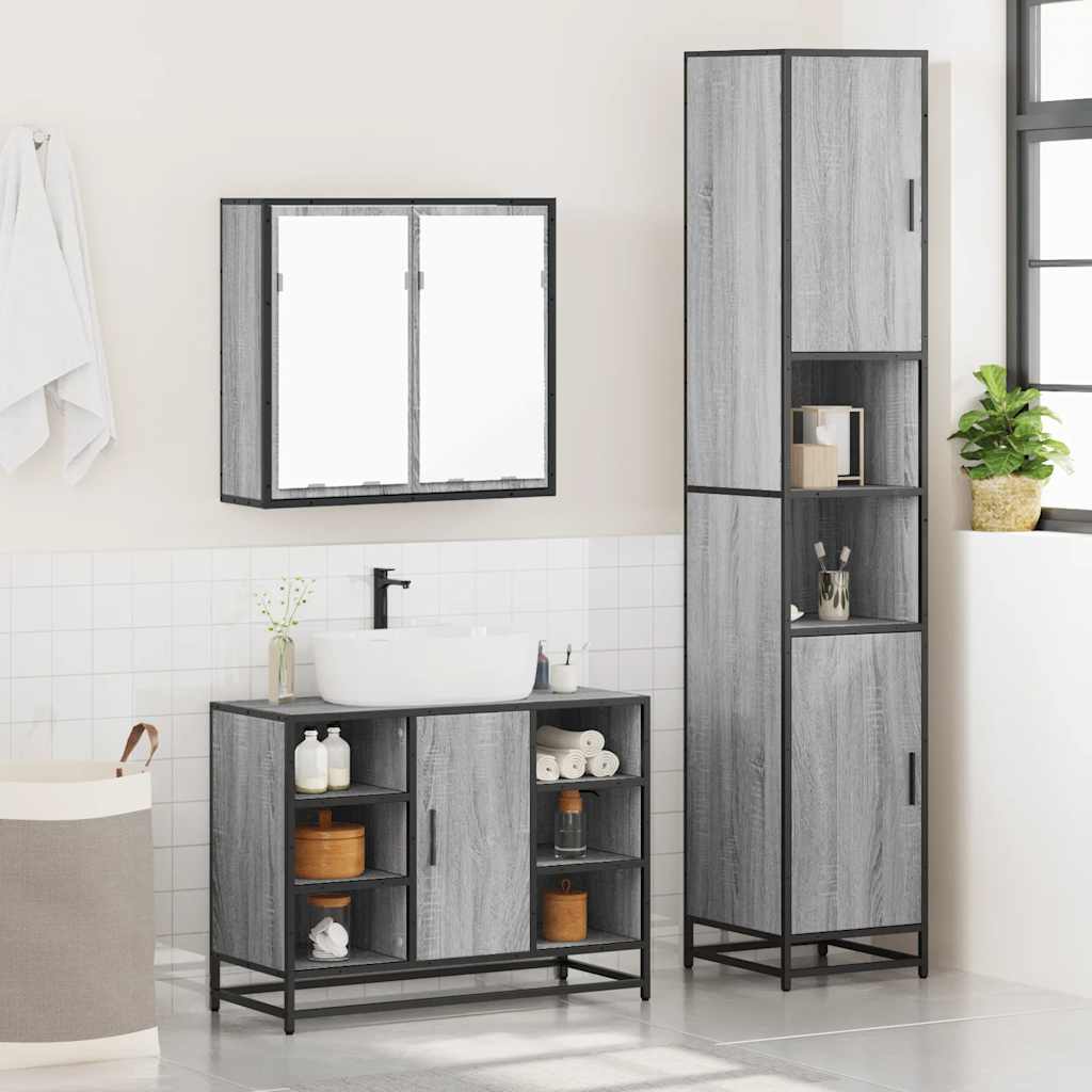 vidaXL 3 Piece Bathroom Furniture Set Grey Sonoma Engineered Wood