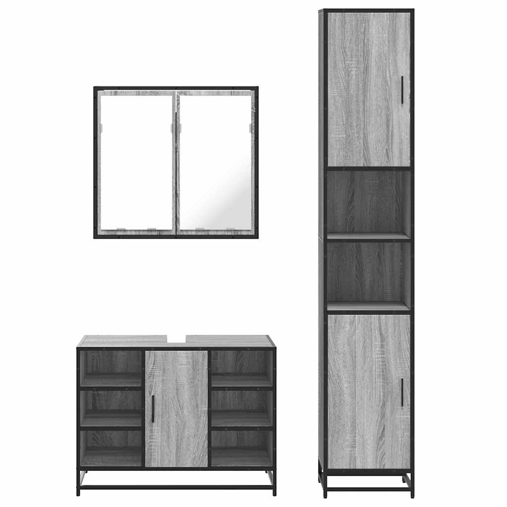 vidaXL 3 Piece Bathroom Furniture Set Grey Sonoma Engineered Wood