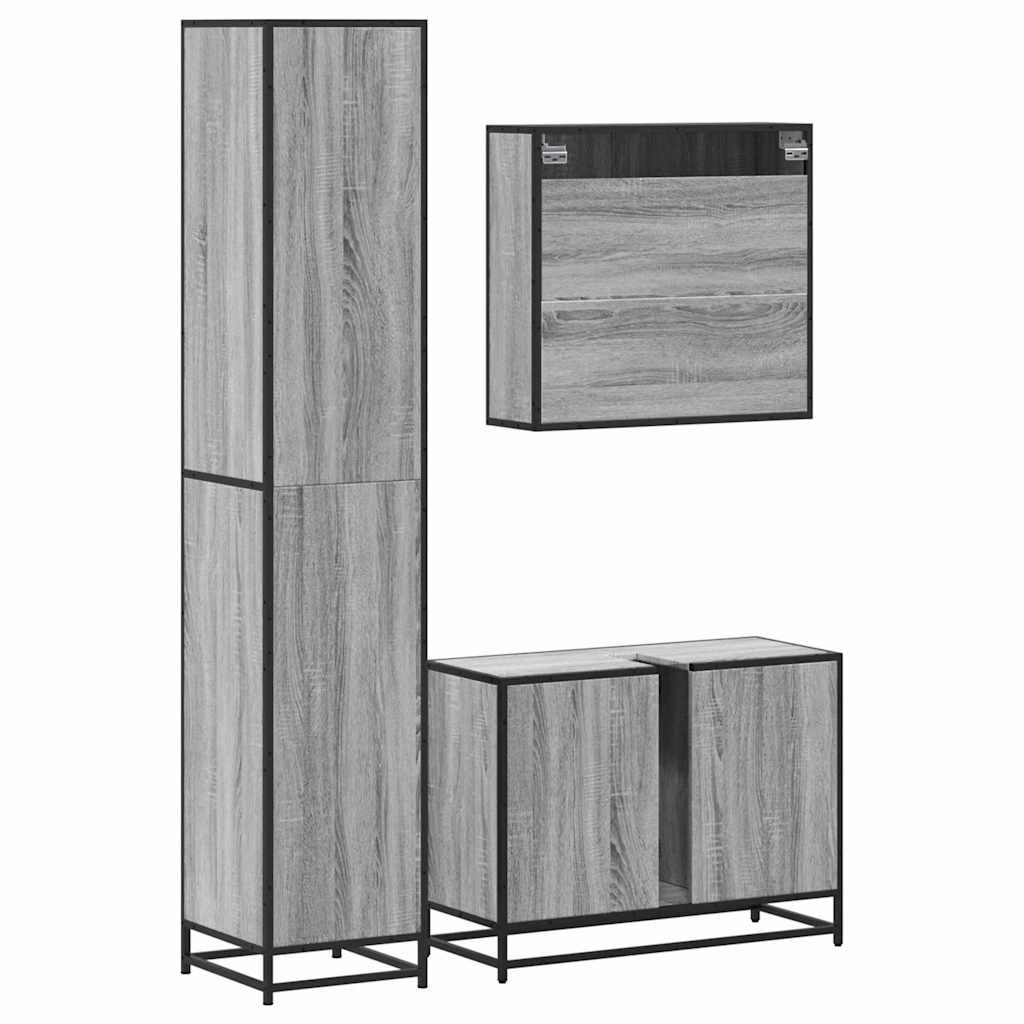 vidaXL 3 Piece Bathroom Furniture Set Grey Sonoma Engineered Wood