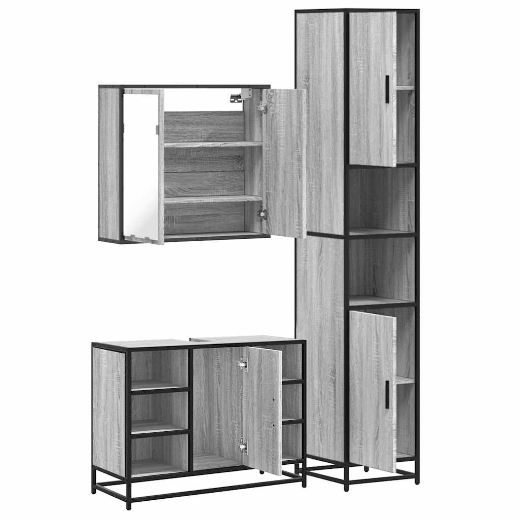 vidaXL 3 Piece Bathroom Furniture Set Grey Sonoma Engineered Wood