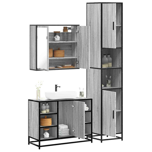 vidaXL 3 Piece Bathroom Furniture Set Grey Sonoma Engineered Wood