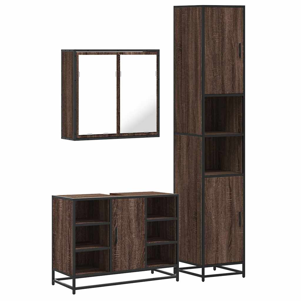 vidaXL 3 Piece Bathroom Furniture Set Brown Oak Engineered Wood