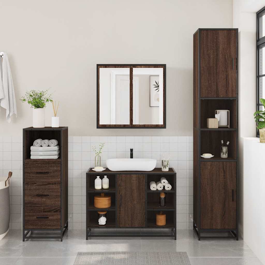 vidaXL 3 Piece Bathroom Furniture Set Brown Oak Engineered Wood