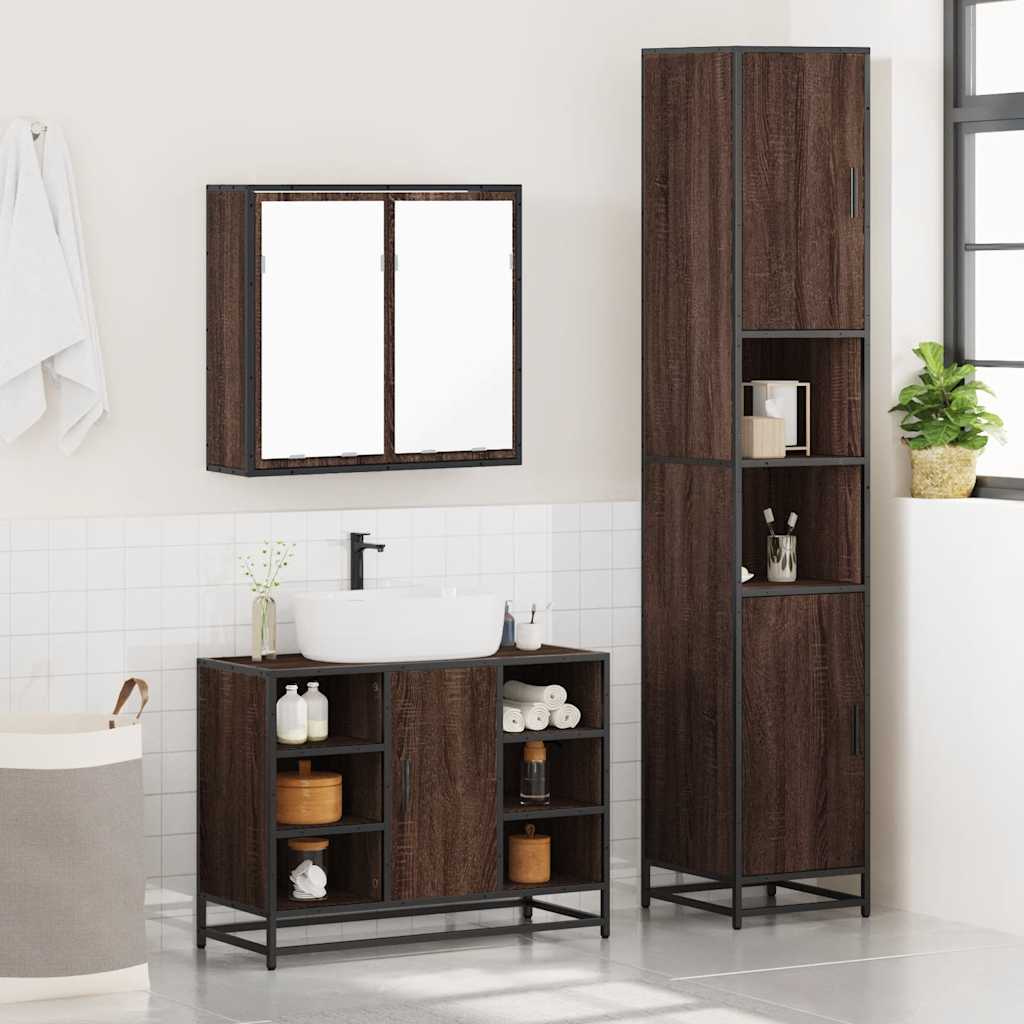 vidaXL 3 Piece Bathroom Furniture Set Brown Oak Engineered Wood