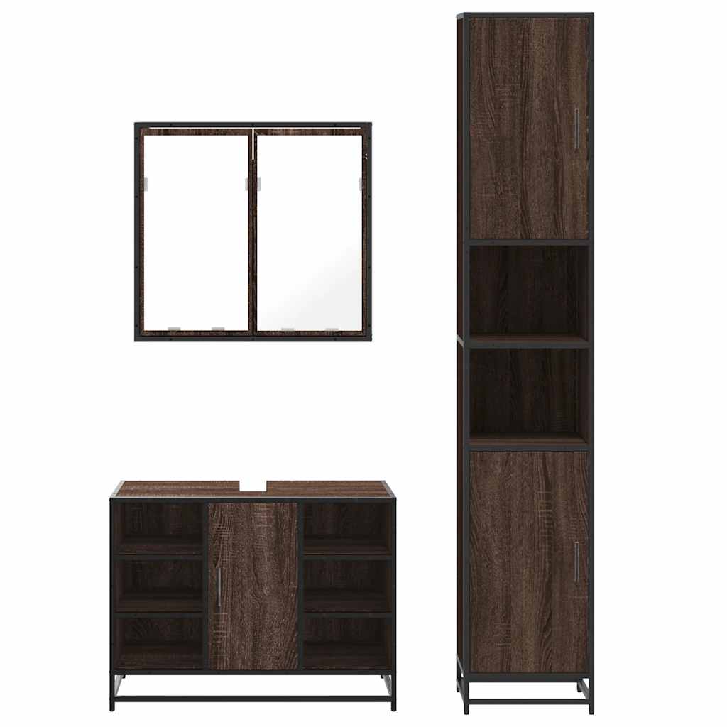 vidaXL 3 Piece Bathroom Furniture Set Brown Oak Engineered Wood