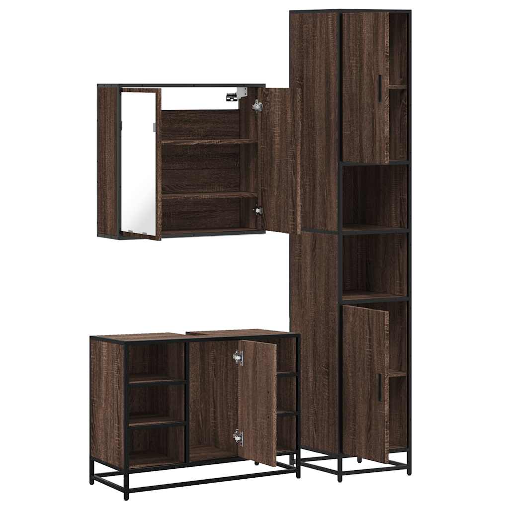 vidaXL 3 Piece Bathroom Furniture Set Brown Oak Engineered Wood