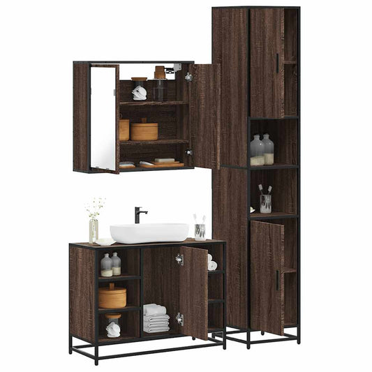 vidaXL 3 Piece Bathroom Furniture Set Brown Oak Engineered Wood