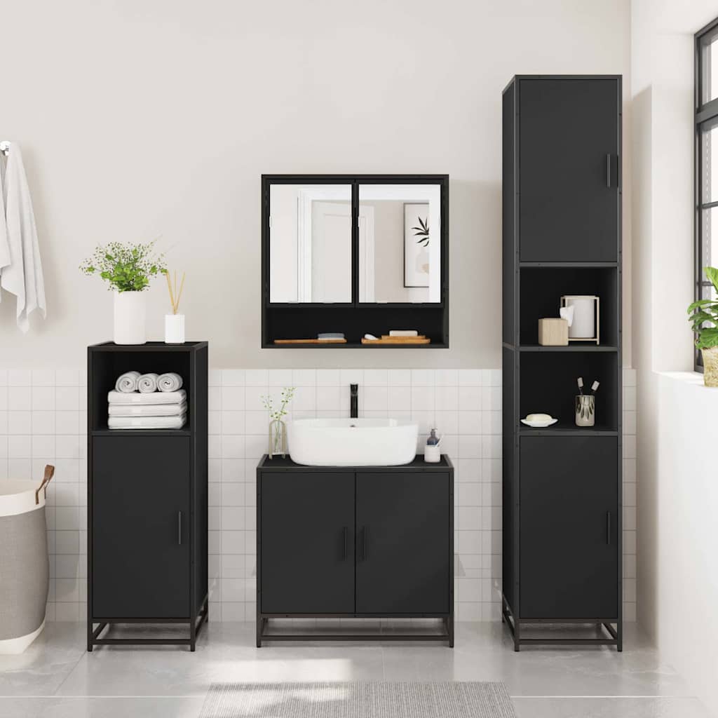 vidaXL 3 Piece Bathroom Furniture Set Black Engineered Wood