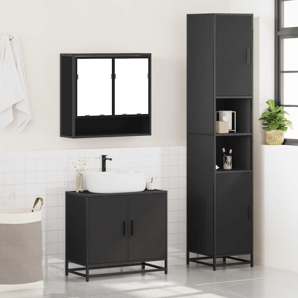 vidaXL 3 Piece Bathroom Furniture Set Black Engineered Wood