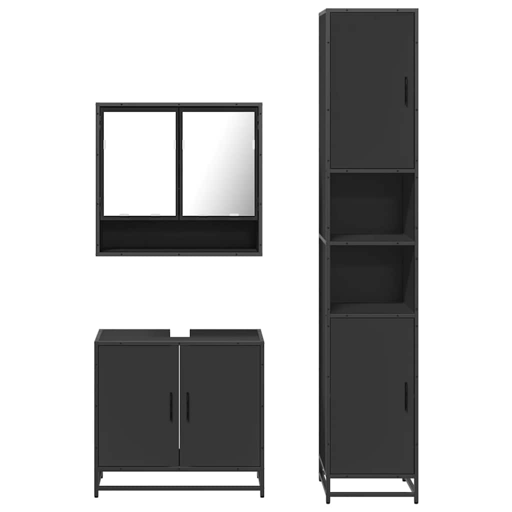 vidaXL 3 Piece Bathroom Furniture Set Black Engineered Wood