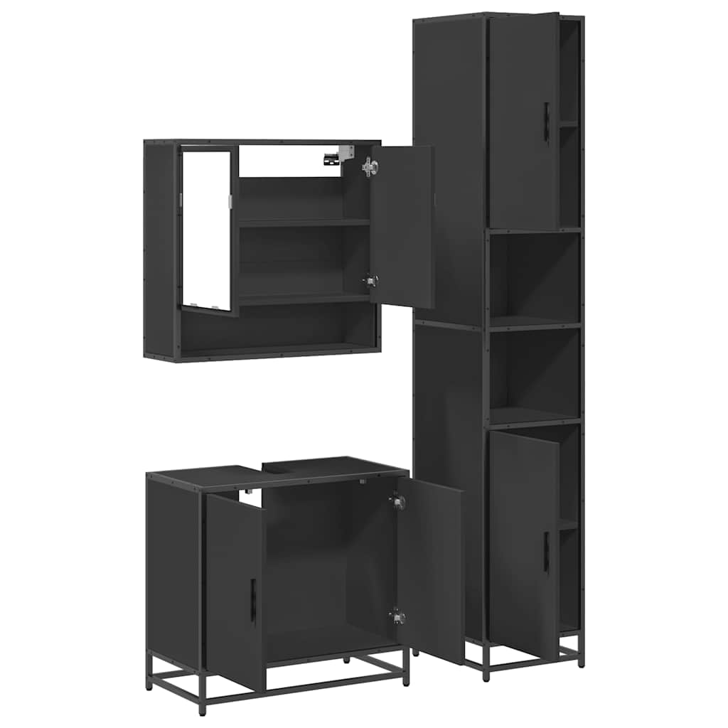 vidaXL 3 Piece Bathroom Furniture Set Black Engineered Wood