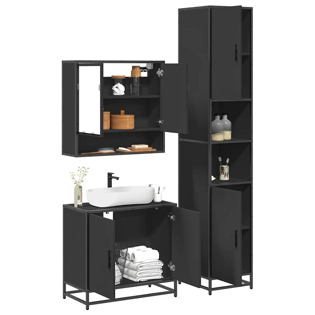 vidaXL 3 Piece Bathroom Furniture Set Black Engineered Wood