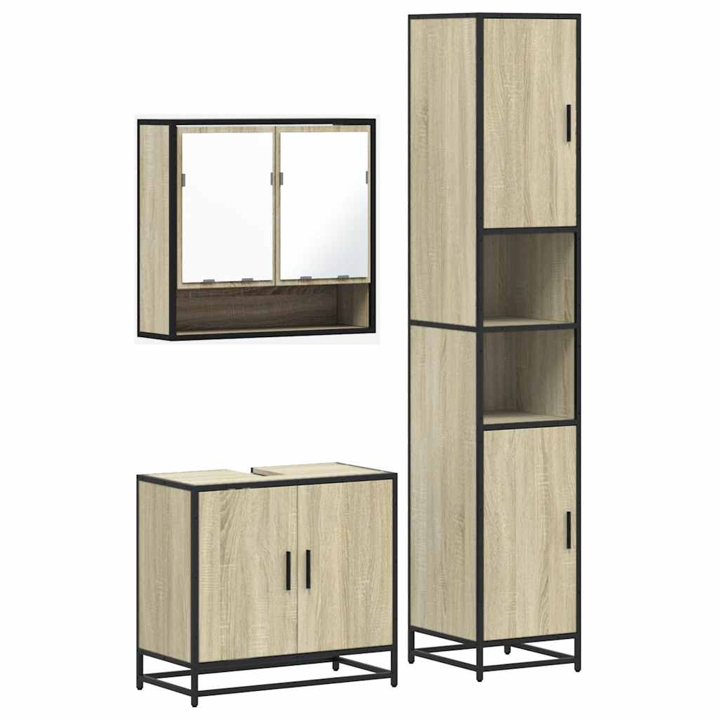 vidaXL 3 Piece Bathroom Furniture Set Sonoma Oak Engineered Wood