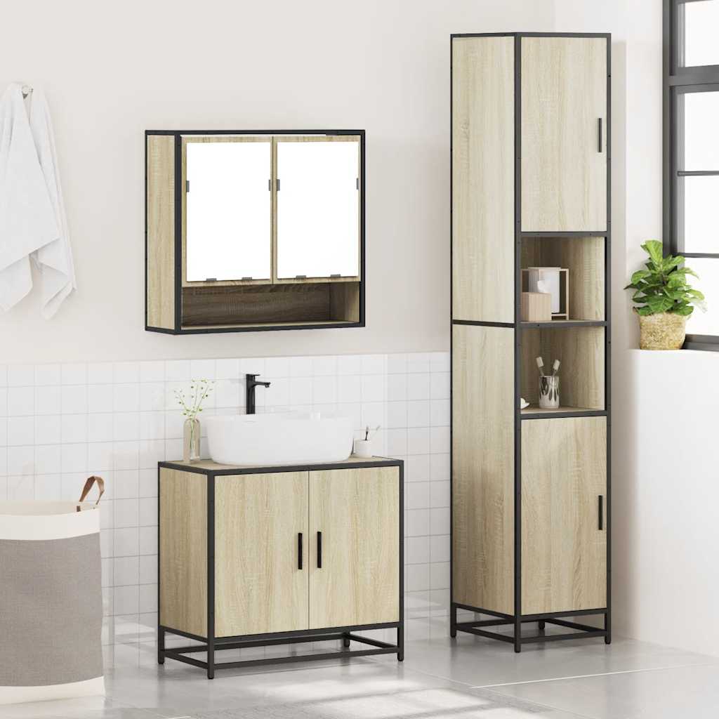 vidaXL 3 Piece Bathroom Furniture Set Sonoma Oak Engineered Wood