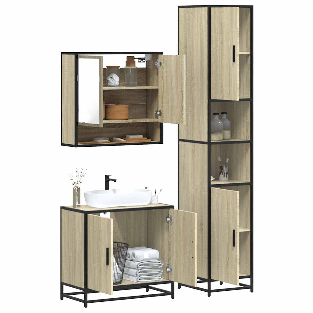 vidaXL 3 Piece Bathroom Furniture Set Sonoma Oak Engineered Wood