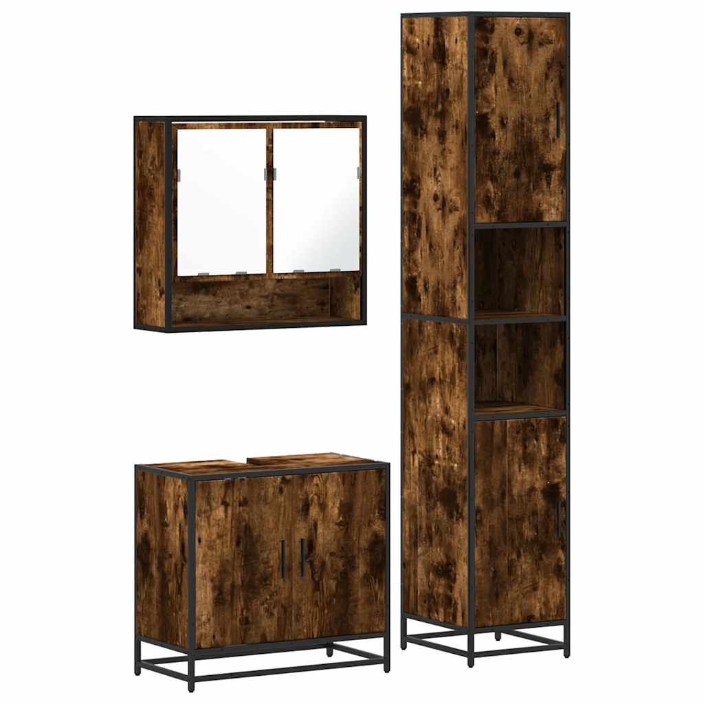 vidaXL 3 Piece Bathroom Furniture Set Smoked Oak Engineered Wood