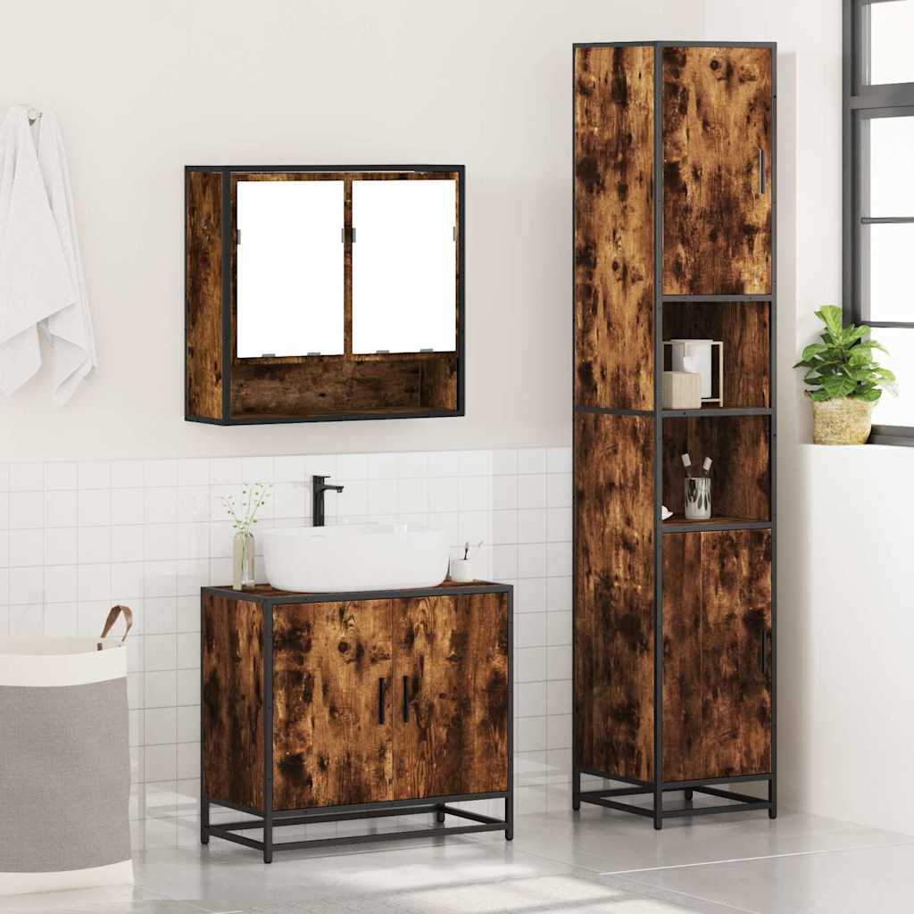 vidaXL 3 Piece Bathroom Furniture Set Smoked Oak Engineered Wood