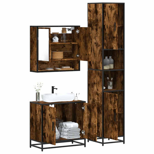 vidaXL 3 Piece Bathroom Furniture Set Smoked Oak Engineered Wood