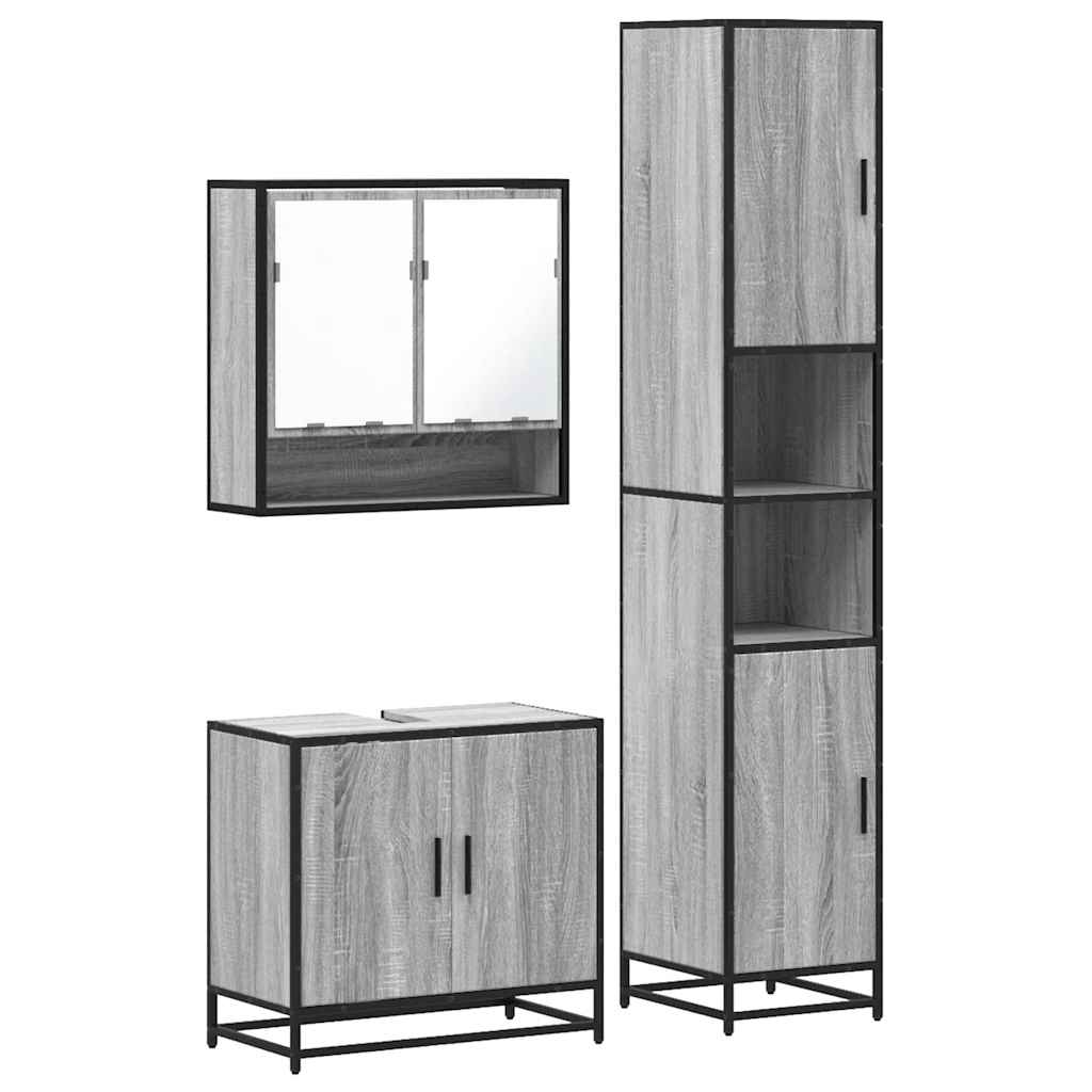 vidaXL 3 Piece Bathroom Furniture Set Grey Sonoma Engineered Wood