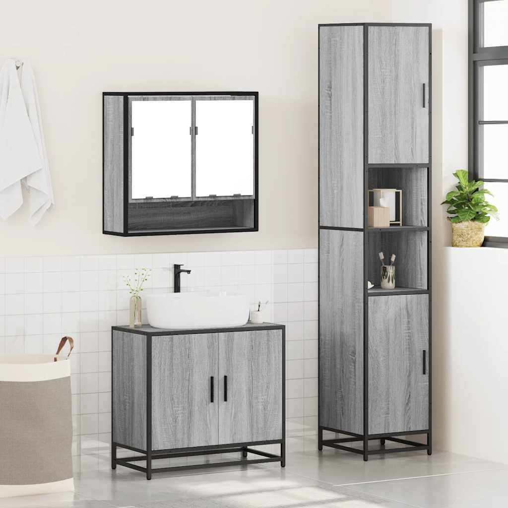 vidaXL 3 Piece Bathroom Furniture Set Grey Sonoma Engineered Wood