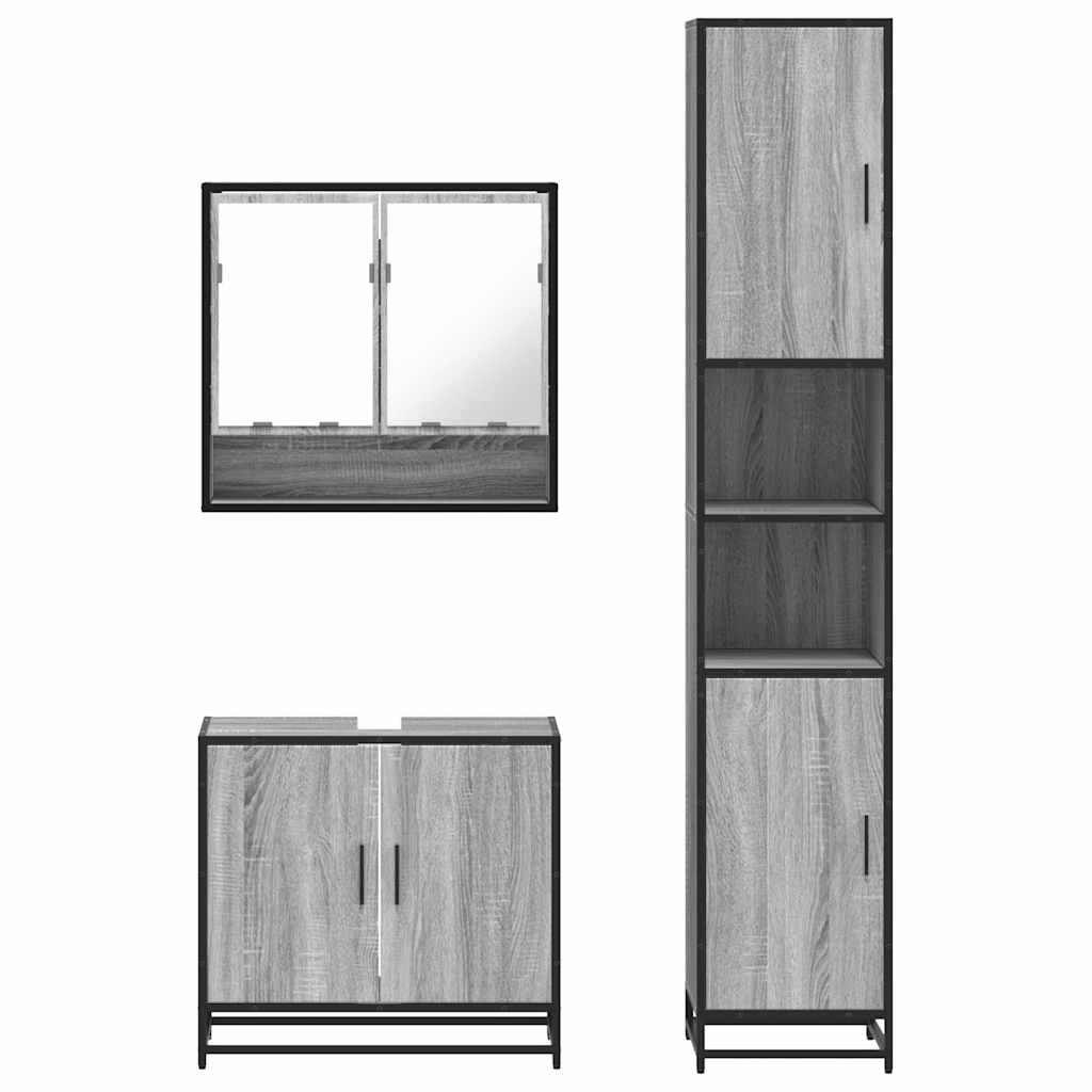 vidaXL 3 Piece Bathroom Furniture Set Grey Sonoma Engineered Wood