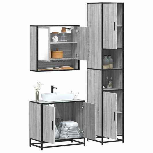 vidaXL 3 Piece Bathroom Furniture Set Grey Sonoma Engineered Wood