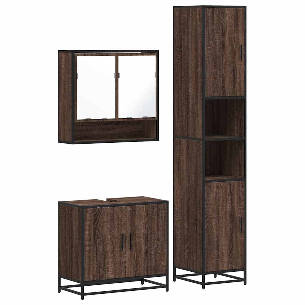 vidaXL 3 Piece Bathroom Furniture Set Brown Oak Engineered Wood