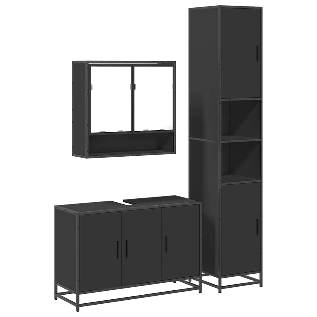 vidaXL 3 Piece Bathroom Furniture Set Black Engineered Wood