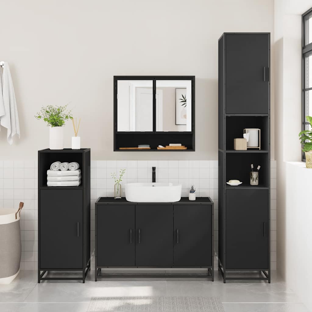 vidaXL 3 Piece Bathroom Furniture Set Black Engineered Wood