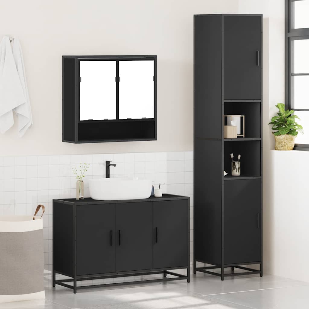 vidaXL 3 Piece Bathroom Furniture Set Black Engineered Wood