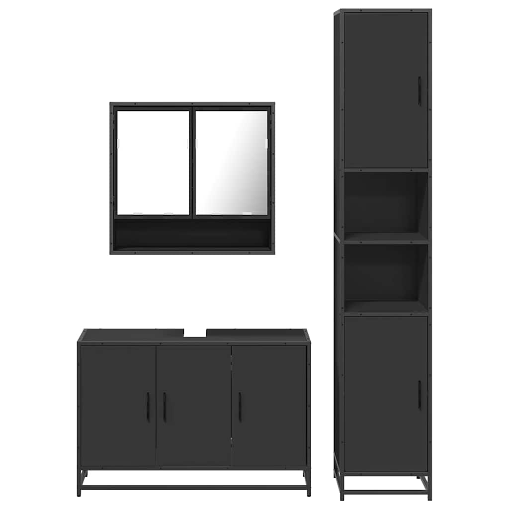 vidaXL 3 Piece Bathroom Furniture Set Black Engineered Wood