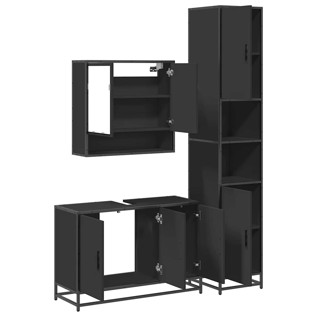 vidaXL 3 Piece Bathroom Furniture Set Black Engineered Wood