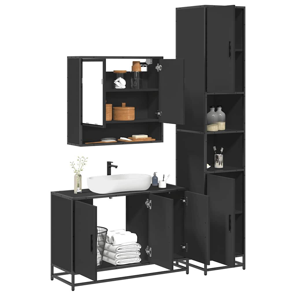 vidaXL 3 Piece Bathroom Furniture Set Black Engineered Wood