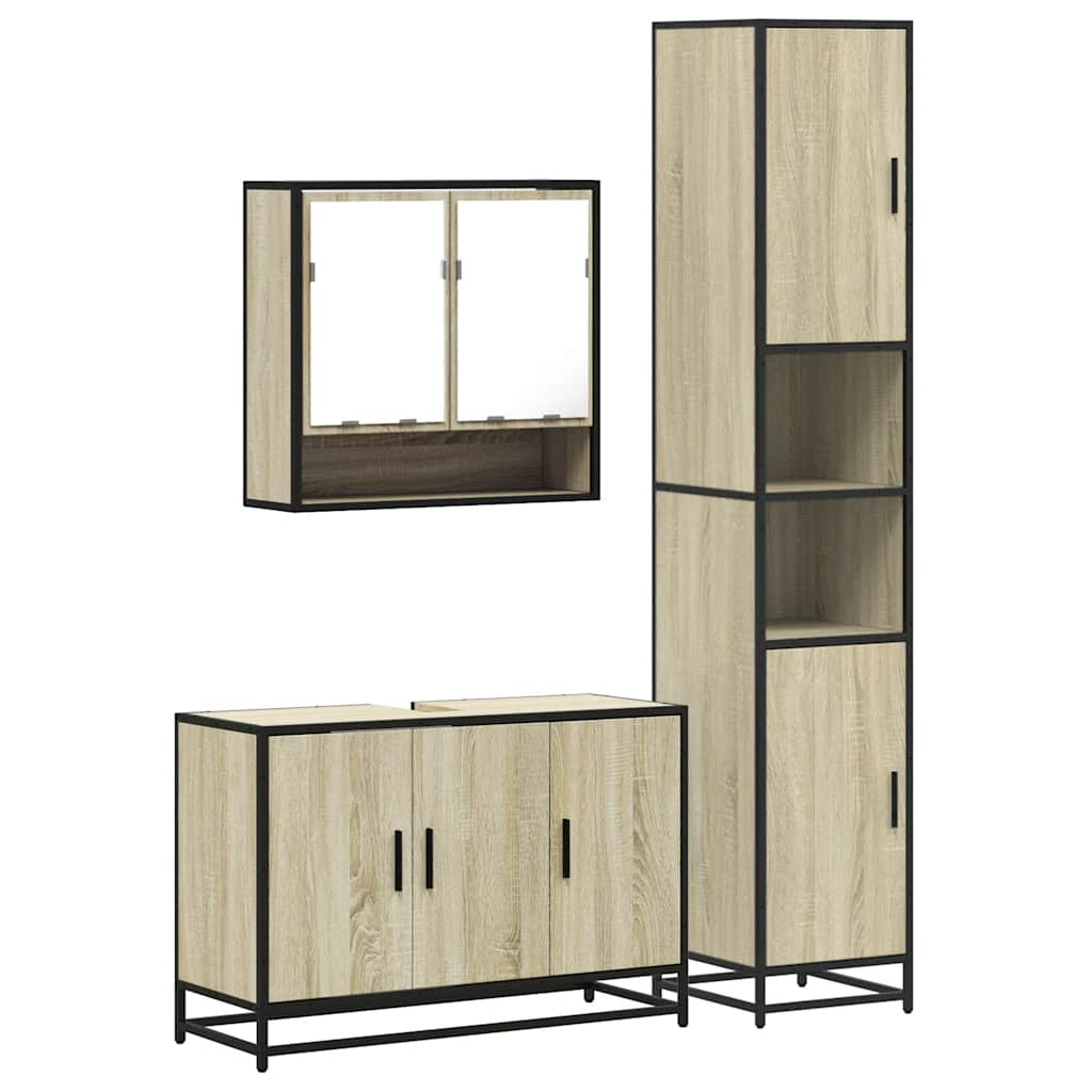 vidaXL 3 Piece Bathroom Furniture Set Sonoma Oak Engineered Wood