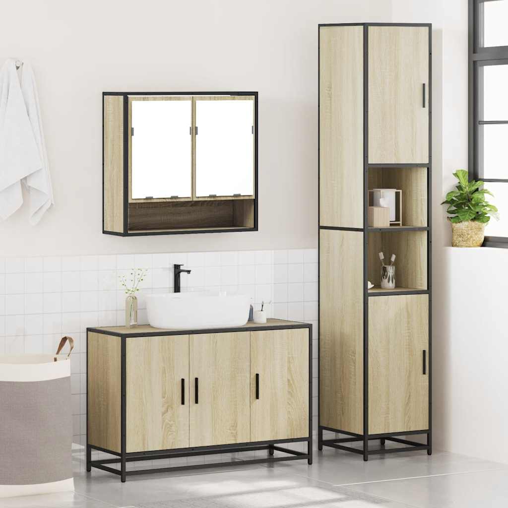 vidaXL 3 Piece Bathroom Furniture Set Sonoma Oak Engineered Wood