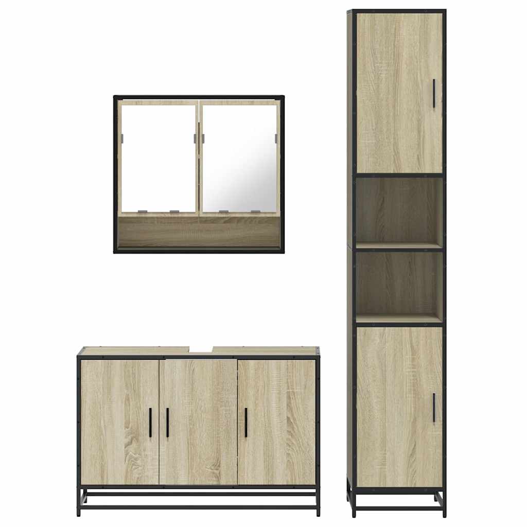 vidaXL 3 Piece Bathroom Furniture Set Sonoma Oak Engineered Wood