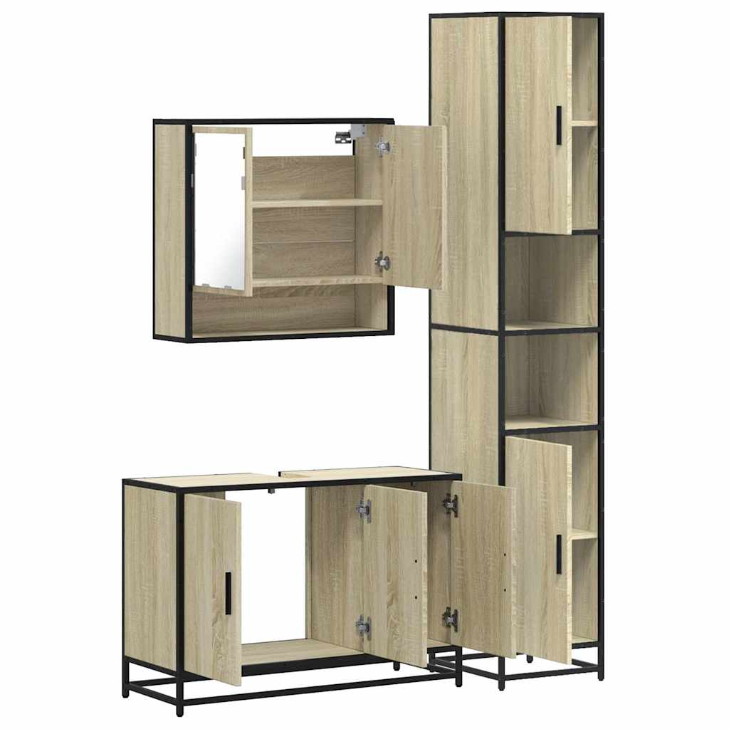 vidaXL 3 Piece Bathroom Furniture Set Sonoma Oak Engineered Wood